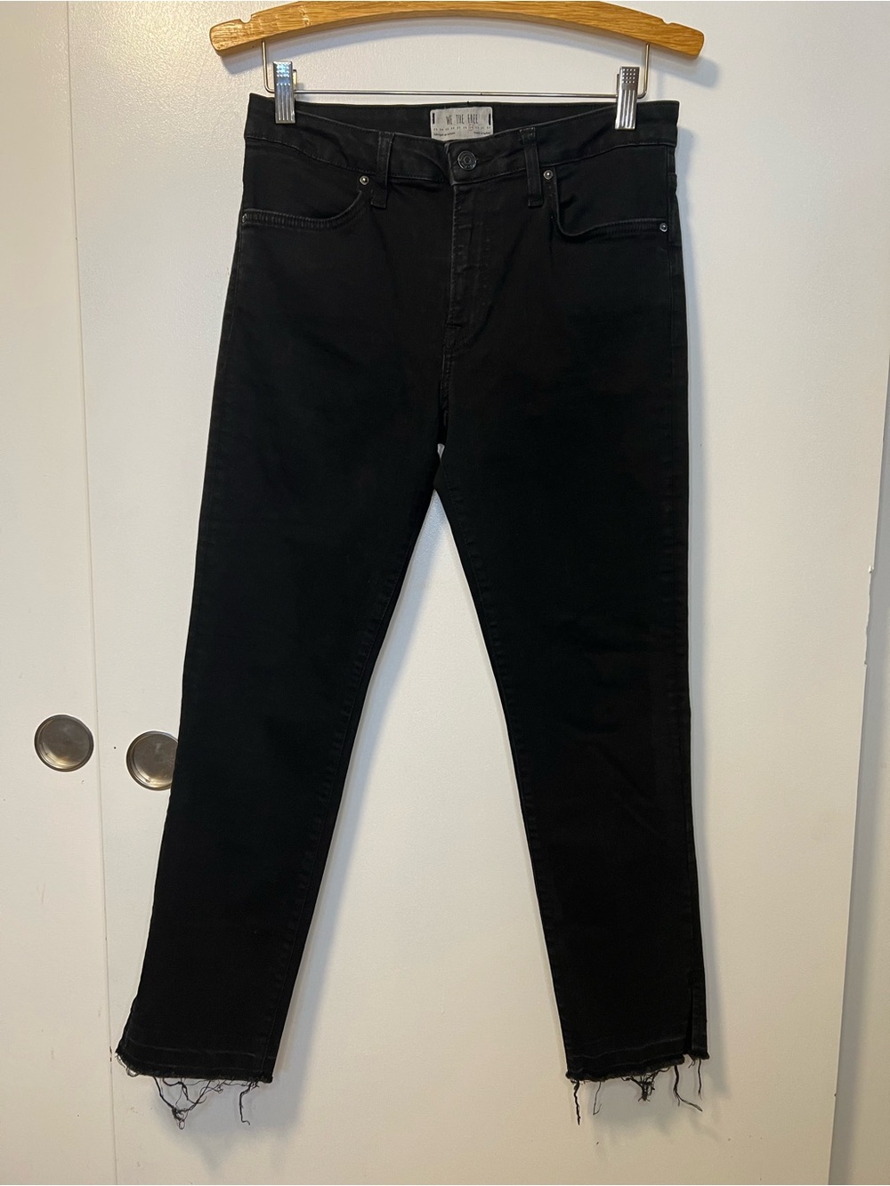 Free People We The Free Black High-Rise Skinny Jeans with Distressed Hem